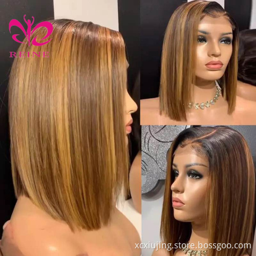 Highlight Color 13*4 Lace Front Human Hair Wig 150% Density Brazilian Wig Human Hair Blonde Short Bob Glueless Lace Wigs